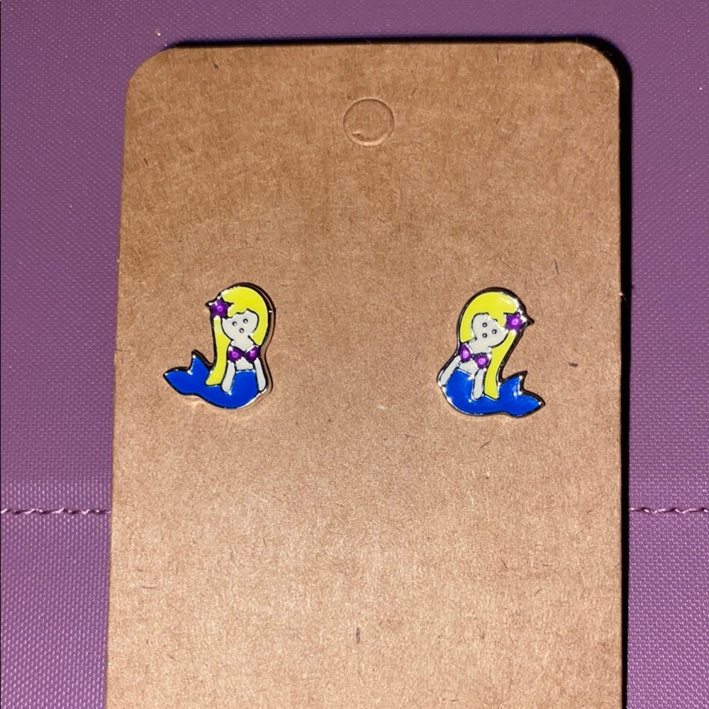 Mermaid Stud Earrings for Kids - Blue and Yellow
